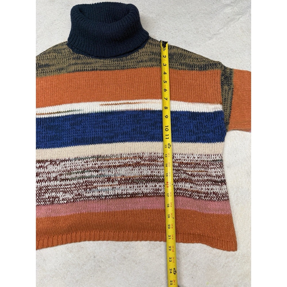 Knox Rose Women's Orange Blue Striped Boxy Cowl Neck Short Sleeve Sweater Size L - Picture 3 of 5